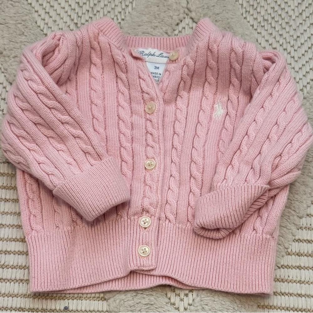 Ralph Lauren Pink Cable Knit Baby Cardigan
